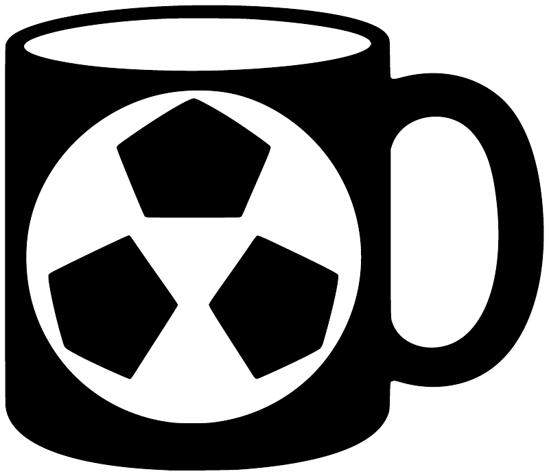 Black soccer mug vinyl decal with white soccer ball and handle