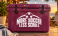 White More Soccer Less Scroll vinyl decal with soccer ball on purple surface