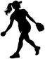 Softball vinyl decal: black female pitcher silhouette in pitching stance with glove