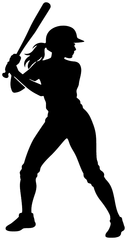 Black softball player vinyl decal silhouette holding a bat