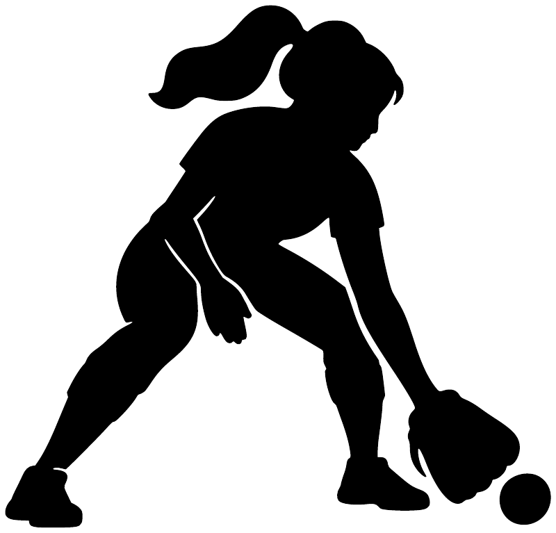 Softball player vinyl decal, black silhouette with white details