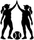 Softball team high-five vinyl decal silhouette of two players holding hands, with softball