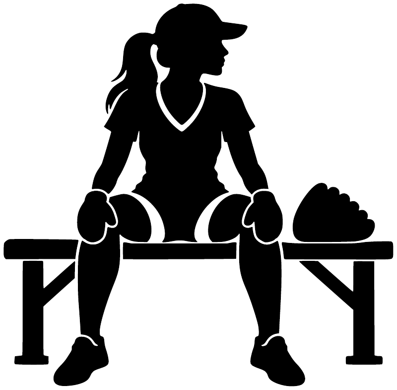 Softball dugout bench break vinyl decal, black silhouette player on bench