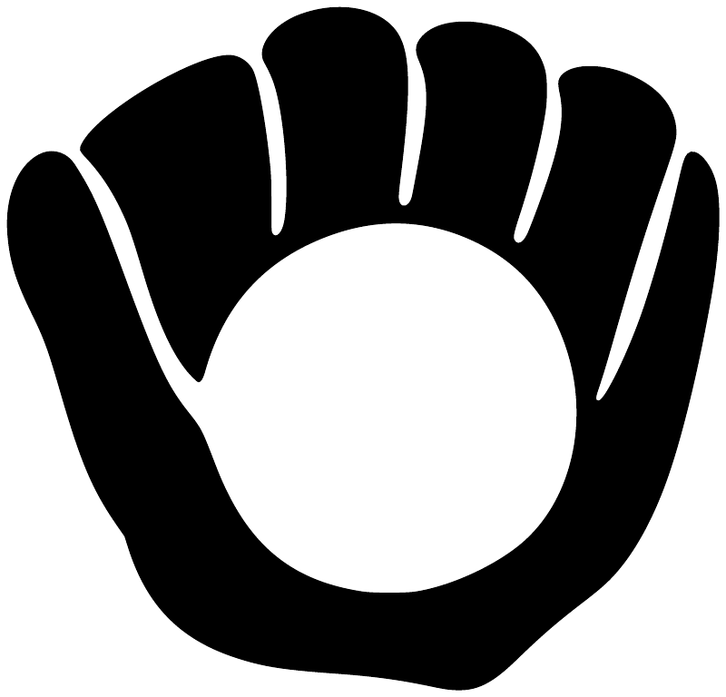 Handprint vinyl decal with white circular center and black glove outline