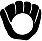 Handprint vinyl decal with white circular center and black glove outline