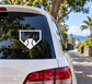 Softball home plate heart vinyl decal on car window; black heart with white outline