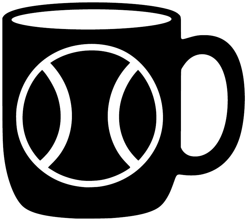 Vinyl softball cup decal: black mug with white ball outline and cup handle