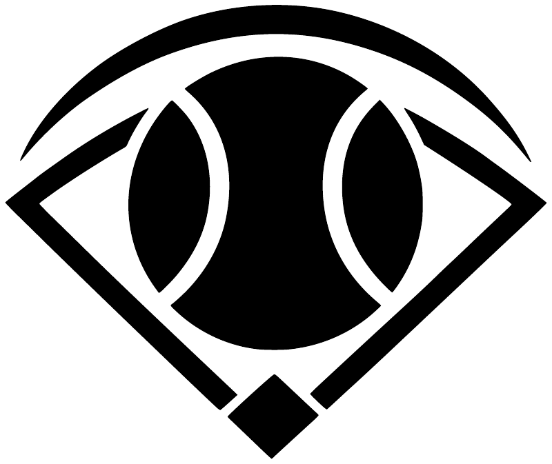 Softball diamond vinyl decal logo: black ball with white outline on white background