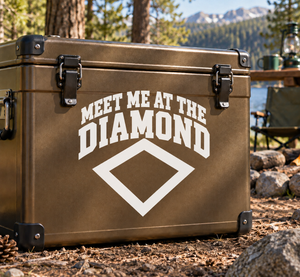Softball vinyl decal with white “Meet Me at the Diamond” text and diamond logo