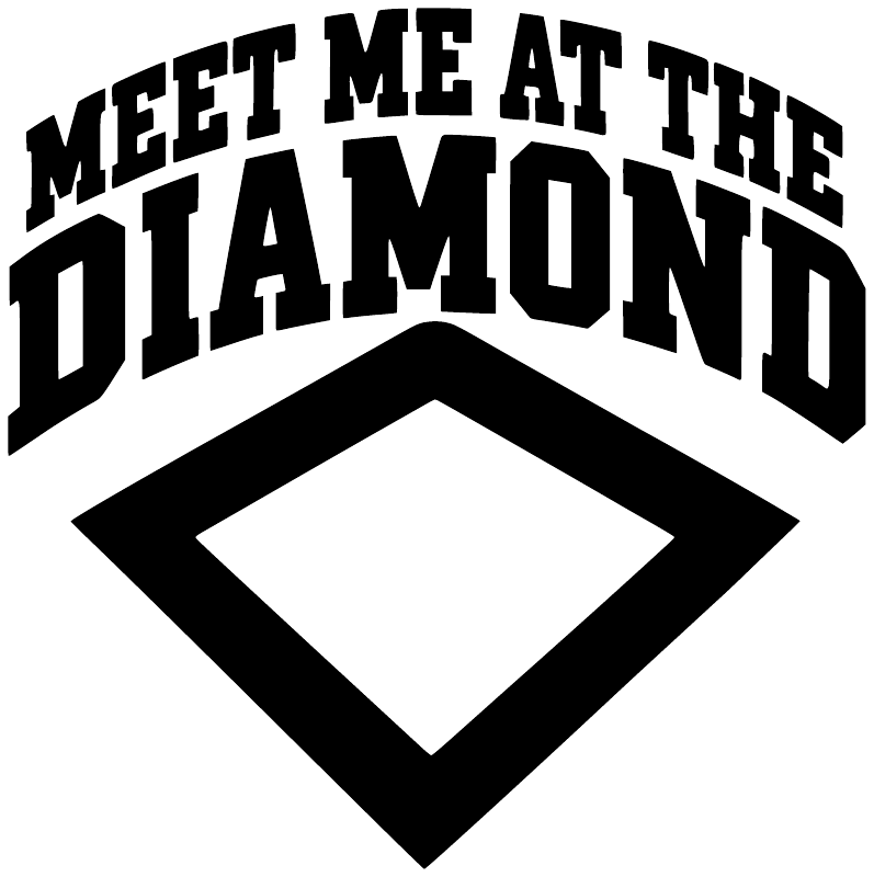 Softball vinyl decal close-up with black “Meet Me at the Diamond” text and diamond logo