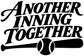 Softball vinyl decal close-up: bold “ANOTHER INNING TOGETHER” lettering with bat and ball