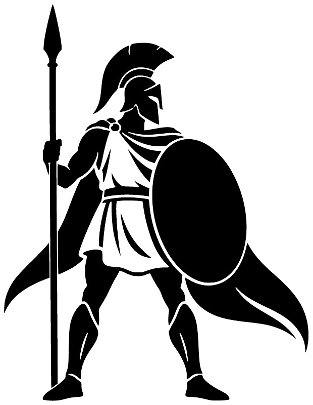 Black spartan vinyl decal silhouette with spear and round shield