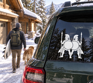 Vinyl decal pair SpartanCX003: two spartan warriors, shields and spears