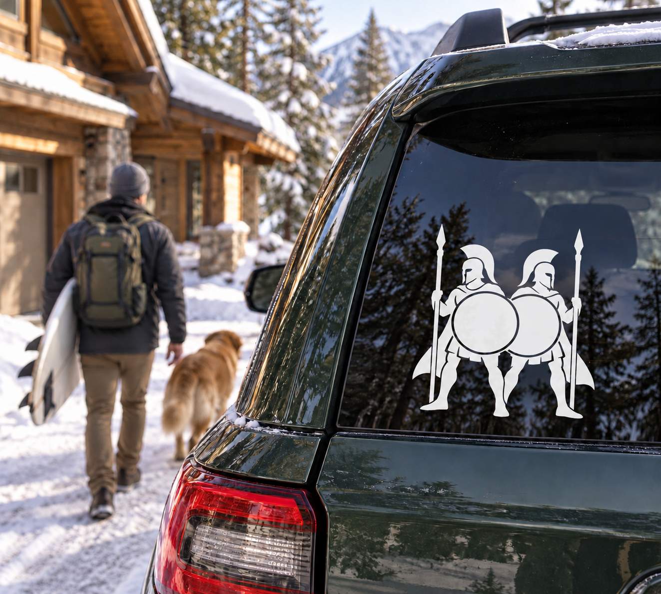 Vinyl decal pair SpartanCX003: two spartan warriors, shields and spears