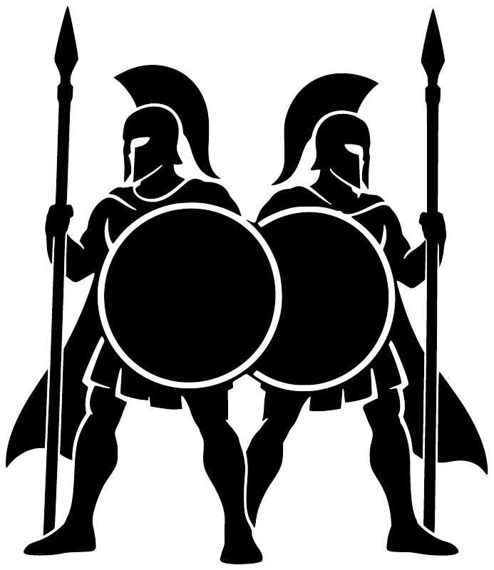 Vinyl decal pair SpartanCX003: black spartan silhouettes with round shields and tall spears