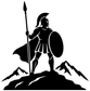 Black Spartan warrior vinyl decal with spear standing on mountain peaks