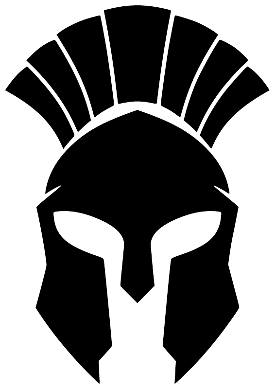 Spartan helmet crest vinyl decal, bold black helmet with white fan stripes