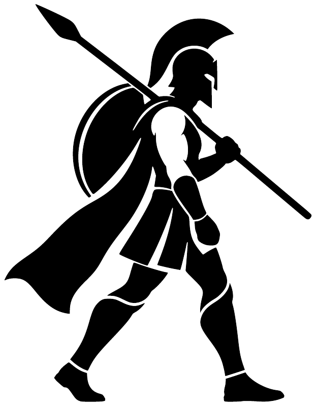 Black-and-white Hoplite Spartan silhouette decal holding a spear
