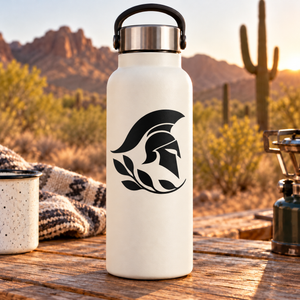 Black Spartan helmet laurel vinyl decal for water bottles