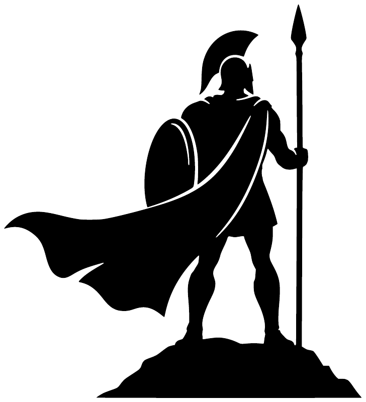 Spartan warrior vinyl decal, black silhouette holding a spear on a shielded figure