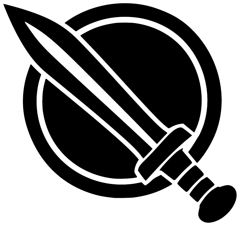 Black and white shield with short sword vinyl decal, bold graphic close-up