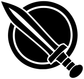 Black and white shield with short sword vinyl decal, bold graphic close-up
