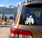 White kneeling guardian warrior vinyl decal on car window, holding spear and shield