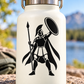 Vinyl decal of black Spartan hoplite holding spear and round shield on cream background