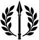 Black laurel wreath emblem vinyl decal with central spear and leaves, isolated graphic