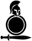 Vinyl decal of Spartan helmet on shield with sword icon