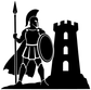 Black vinyl watchtower sentinel decal: armored knight with spear beside tower.