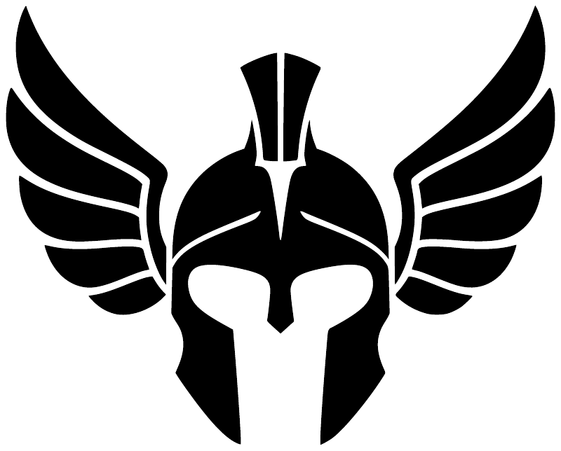 Winged helmet emblem vinyl decal with black winged helmet graphic on white