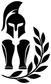 Vinyl decal featuring Spartan helmet, greaves, and laurel branches, solid black on white