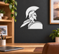 White shield bearer profile vinyl decal with helmet, spear, and shield emblem