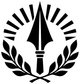Spartan spearhead sunburst vinyl decal with laurel wreath, black design on white