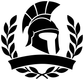 Spartan helmet crest vinyl decal with laurel leaves and banner ribbon, black on white.