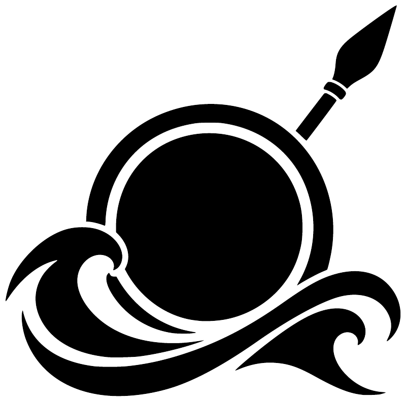 Shield wave crest vinyl decal, black shield with sword tip and wave crest outline