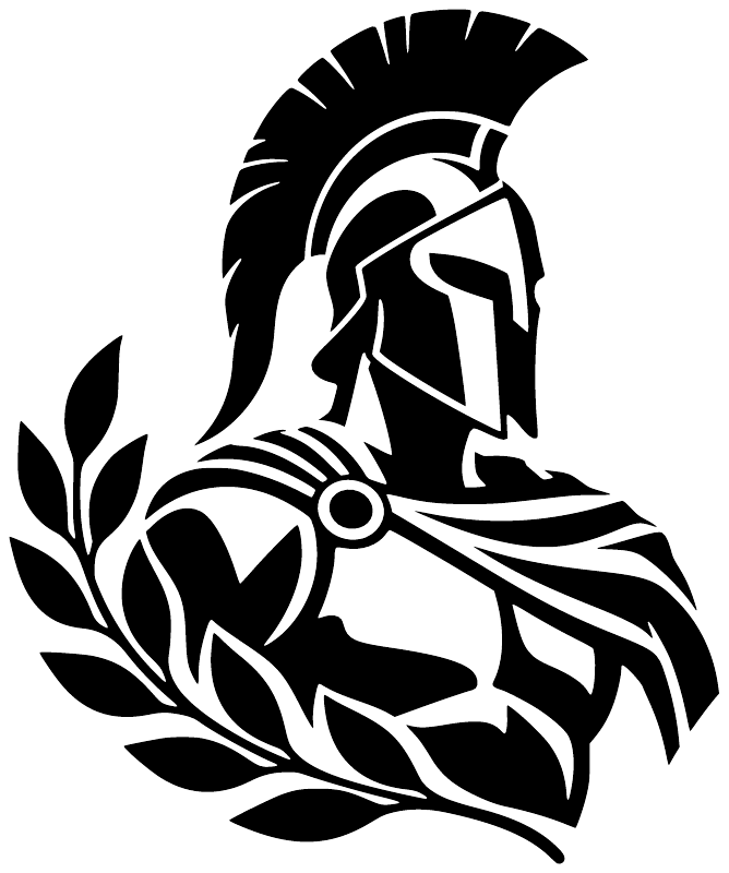 Black hoplite bust vinyl decal with laurel leaves, standalone design