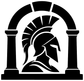 Stone arch vinyl decal with Spartan helmet graphic, black and white