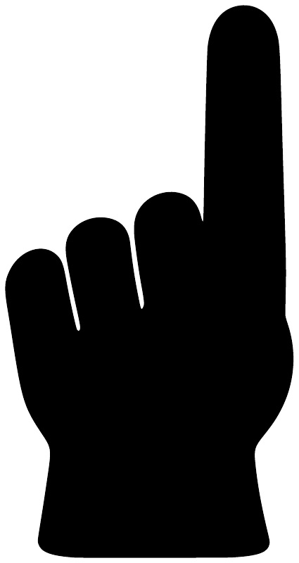 Sports fan foam finger vinyl decal, black hand silhouette
