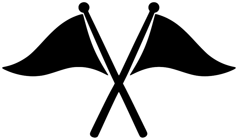 Crossed pennants vinyl decal: black flags with an X and small top circles