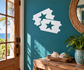 White sports fan vinyl decal with two stars on state-shaped ticket outline