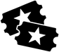 Black vinyl decal with two white stars on state-shaped ticket outline