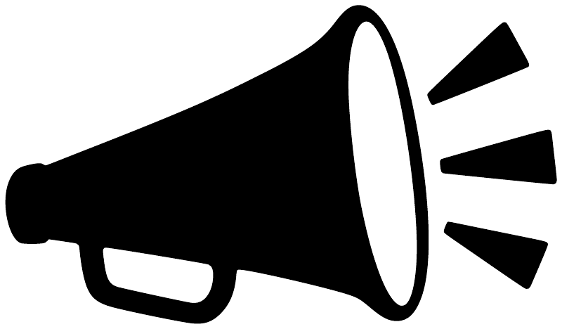 White megaphone vinyl decal with black outline and three black sound waves, isolated