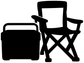 Tailgate cooler vinyl decal with black cooler, folding chair, and table silhouettes