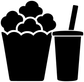 Sports snack break vinyl decal: black popcorn bucket and drink cup silhouette with straw