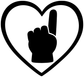 Heart-shaped sports vinyl decal: black heart outline with black hand silhouette