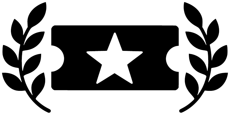Close-up vinyl laurel ticket decal with white star on black rectangle