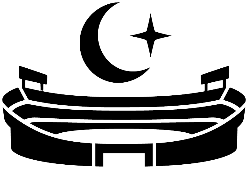 Black and white vinyl decal: crescent moon, star, and stadium outline