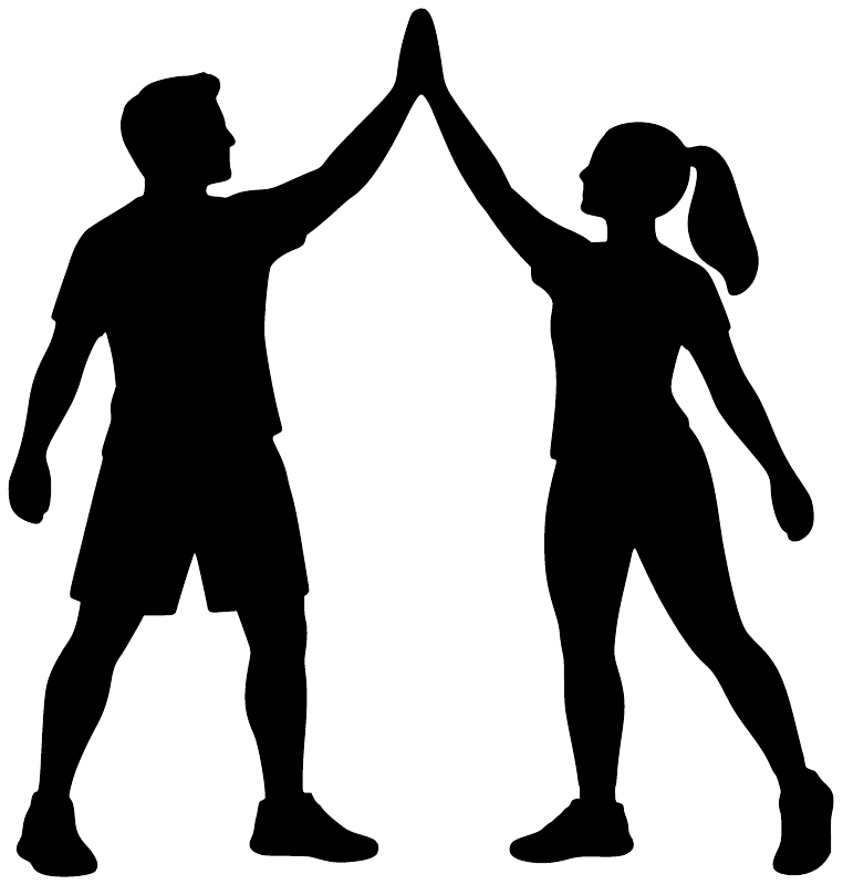Vinyl decal featuring two black sports fan silhouettes high-fiving on white background